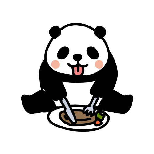 ディナーを食べるパンダのイラスト