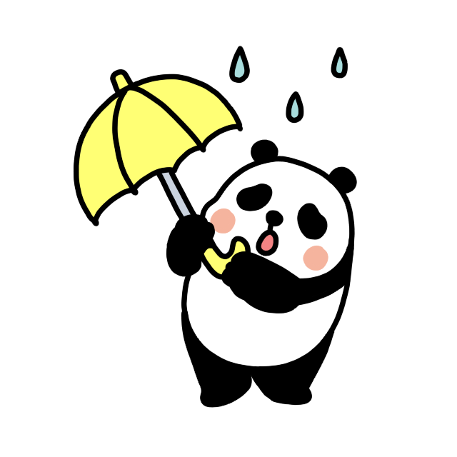 雨が降ってきたので傘をさすパンダのイラスト 悲しい顔