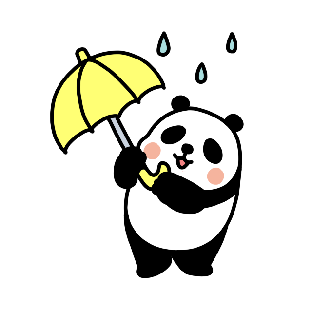 雨が降ってきたので傘をさすパンダのイラスト 笑顔