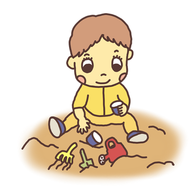 砂場で遊ぶ幼児のイラスト