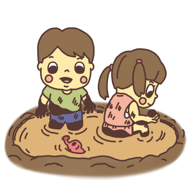 泥の水溜まりで遊ぶ子どものイラスト イラストバンク パンダ本店