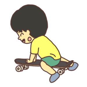 スケートボードに乗って遊ぶ子どものイラスト