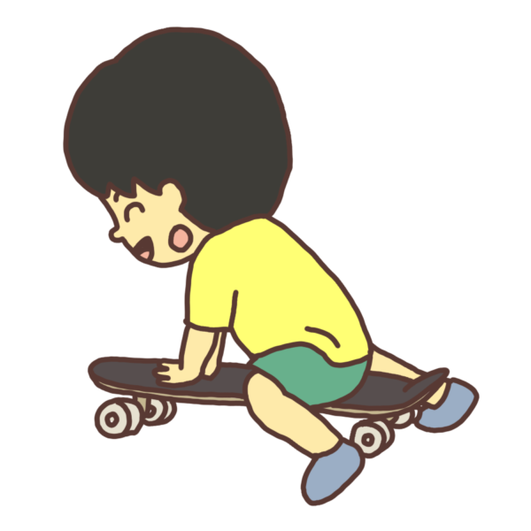 スケートボードに乗って遊ぶ子どものイラスト
