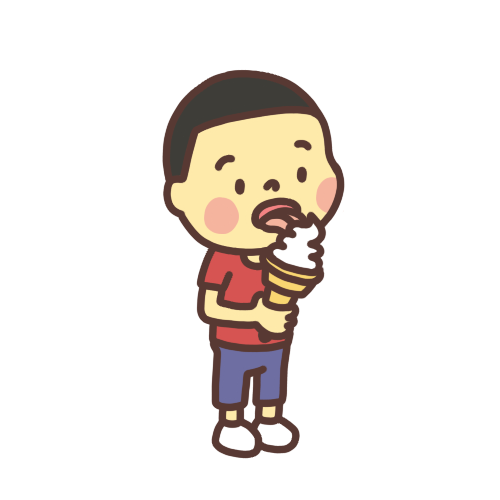 ソフトクリームを食べる男の子のイラスト