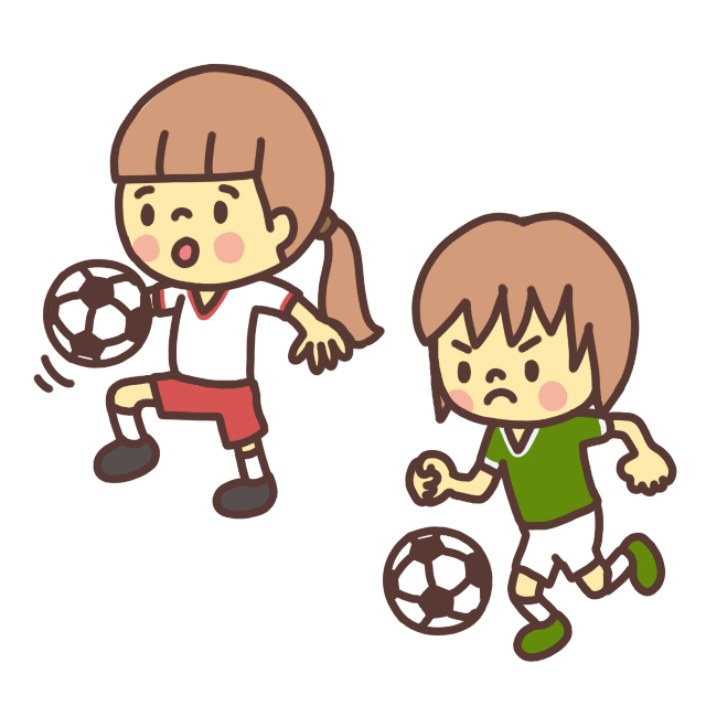 サッカーボールで遊ぶ子どもたちのイラスト