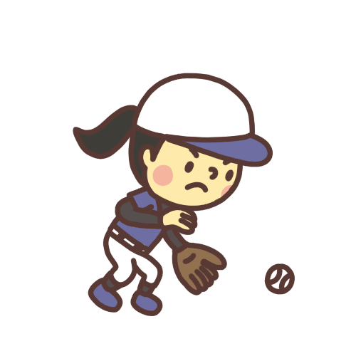 野球の試合でボールを取る女の子のイラスト