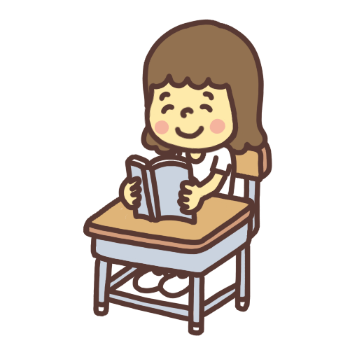 笑顔で本を読む女の子のイラスト