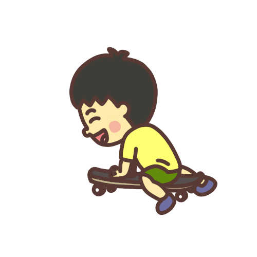 スケートボードに乗って遊ぶ子ども（男の子）のイラストスマイルバージョン