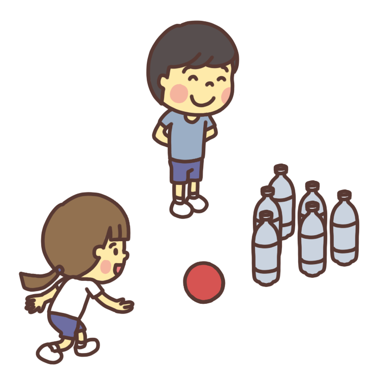 ペットボトルボウリングを遊ぶ子どものイラストワイドバージョン
