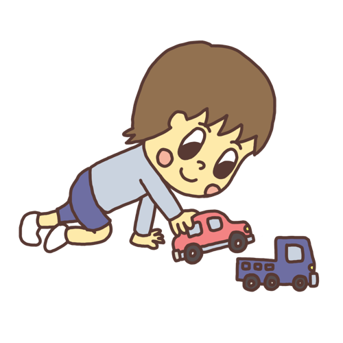 車のおもちゃで遊ぶ子ども（男の子）のイラスト