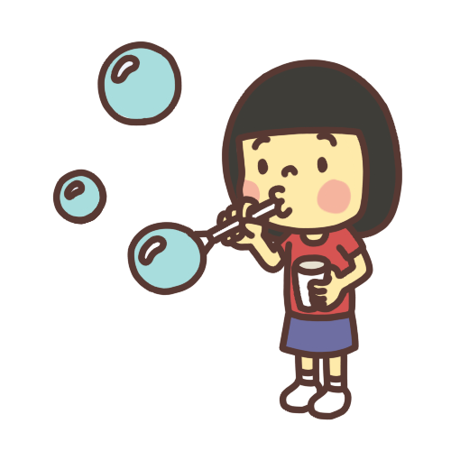 シャボン玉を吹いて遊ぶ子ども（女の子）のイラスト