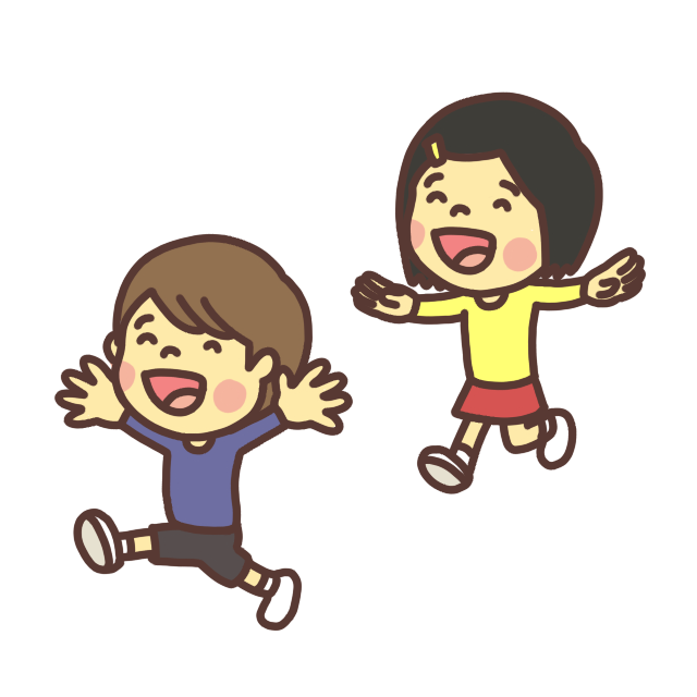 両手を広げて走る2人の子どものイラスト笑顔バージョン