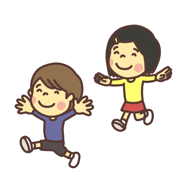 両手を広げて走る2人の子どものイラスト微笑みバージョン