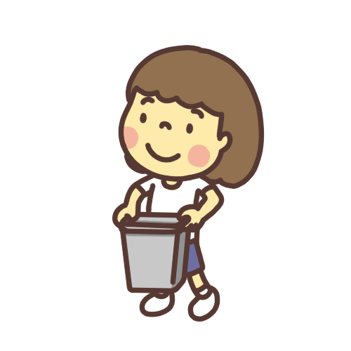 ゴミ箱を運ぶ子ども（女の子）のイラスト