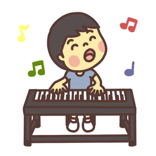 ピアノを弾きながら歌を歌う子どものイラスト 笑顔