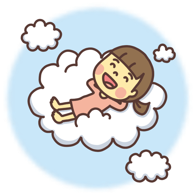 雲の上で仰向けに寝る子どものイラスト 笑顔