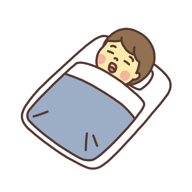 【睡眠】夜に布団で寝る子どものイラスト 背景なし 口を開けて寝る 口呼吸