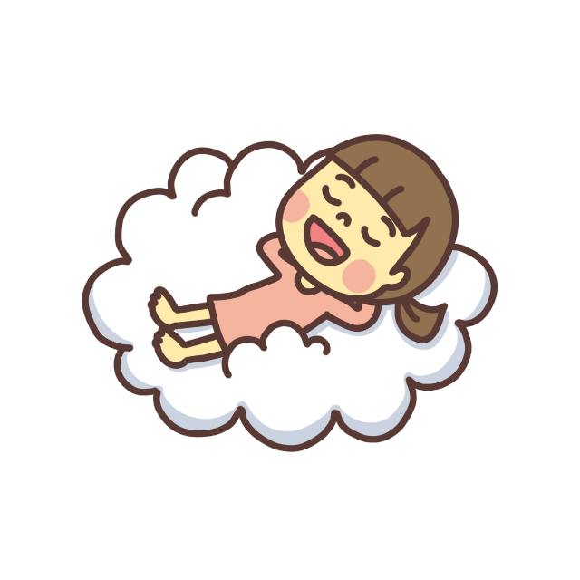 雲の上で仰向けになって昼寝をする子どものイラスト 口を開けて寝る 背景なし