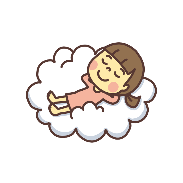 雲の上で仰向けになって昼寝をする子どものイラスト 目を閉じる 背景なし