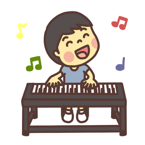 ピアノを弾きながらご機嫌で歌を歌う子どものイラスト