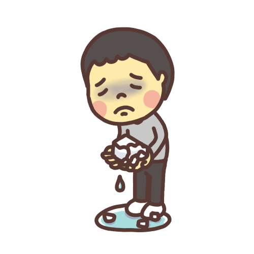 【豆腐メンタル】崩れた豆腐を手に持つ子どものイラスト 悲しい表情