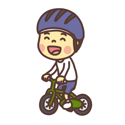 自転車に乗っで走る子どものイラストのイラスト 笑顔