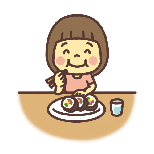 巻き寿司を美味しそうに食べる子どものイラスト 笑顔