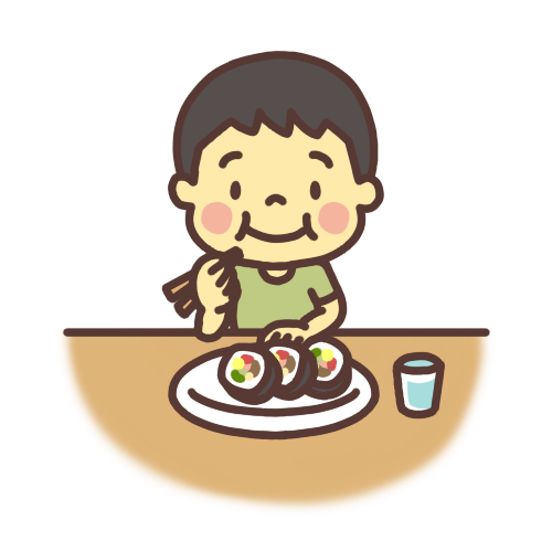 【食事】海苔巻きを食べる子ども（男の子）のイラスト