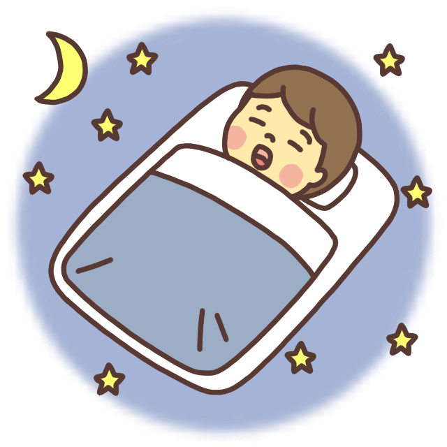 【睡眠】夜に布団で寝る子どものイラスト 口を開けて寝る 口呼吸