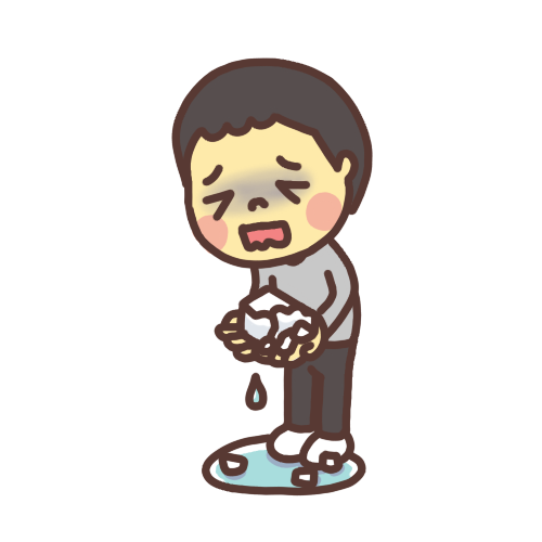 【豆腐メンタル】崩れた豆腐を手に持つ子どものイラスト 泣き顔