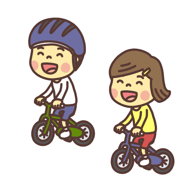 自転車に乗ってお出かけする子どものイラスト 笑顔