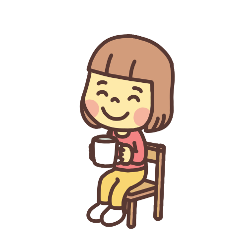 椅子に座ってホットミルクを飲む子どものイラスト 微笑み