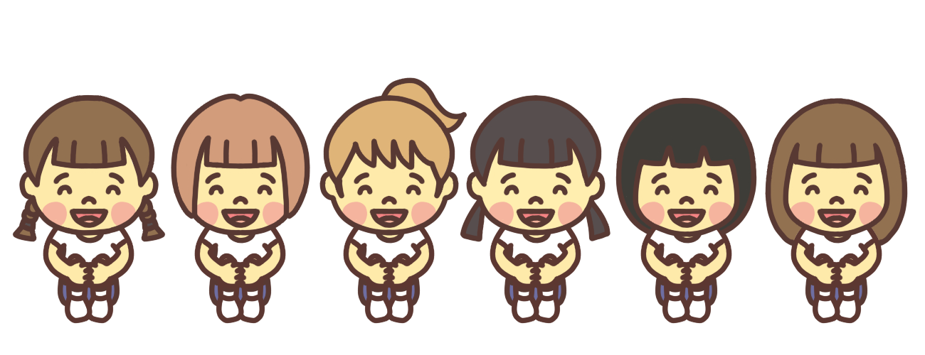 体育座りの女の子たち（6人）のイラスト 笑顔