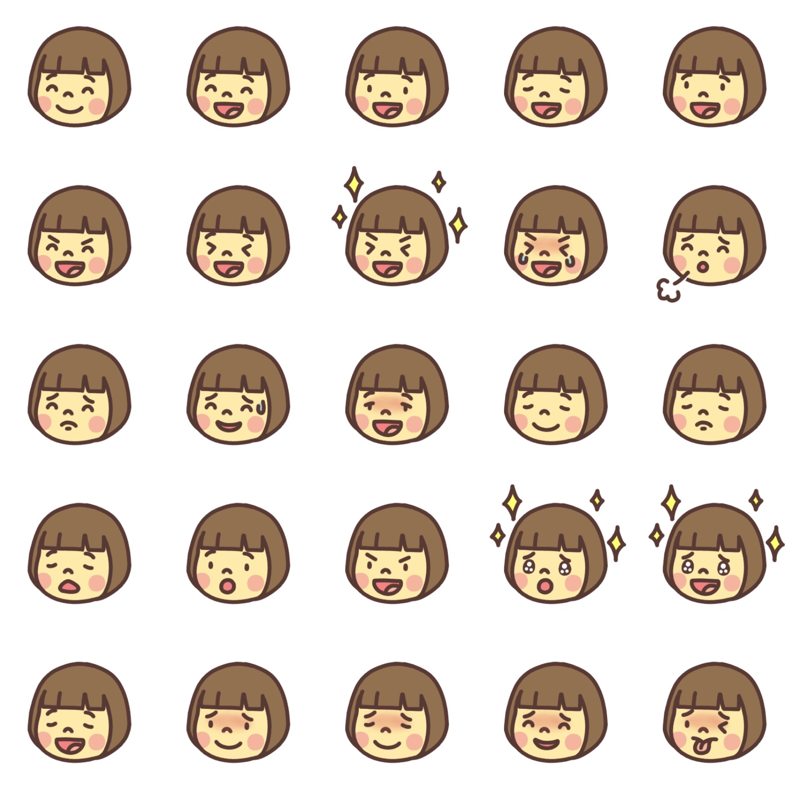 【感情】ショートヘアの女の子 顔アイコン 表情イラスト