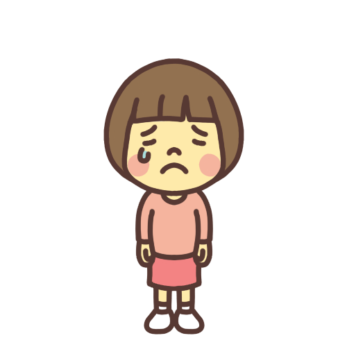 悲しみ 悲しい 泣く 反省（ショートヘアの女の子 正面 立ち姿 表情イラスト