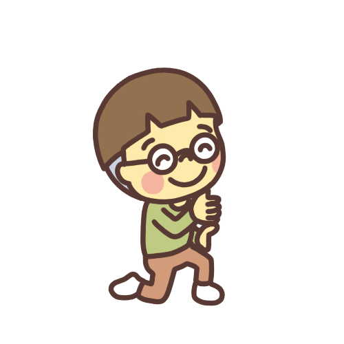 片膝をついて看板を待つ男の子のイラスト 微笑み