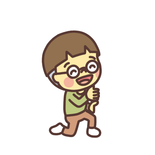 片膝をついて看板を待つ男の子のイラスト 笑顔