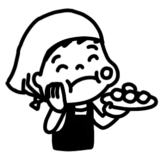 調理したお菓子を頬張る子どものイラスト 上半身 バストアップ 白黒