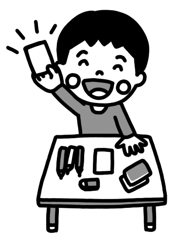 カードゲームを作る子どものイラスト モノクロ