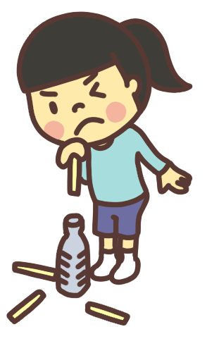 ペットボトルに割り箸を落とす女の子のイラスト
