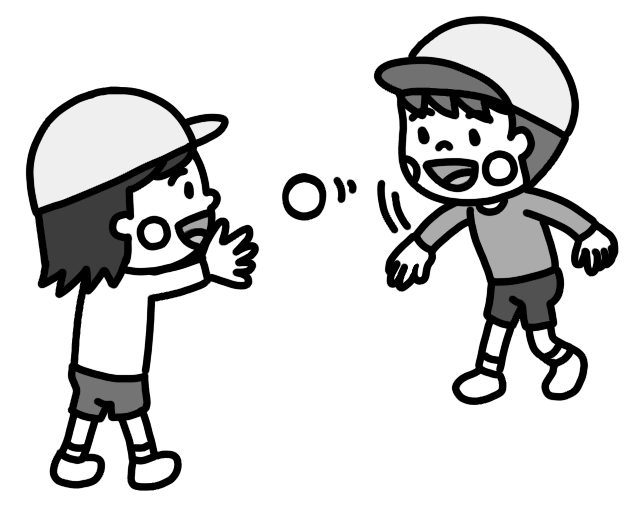 キャッチボールをする子どものイラスト 白黒