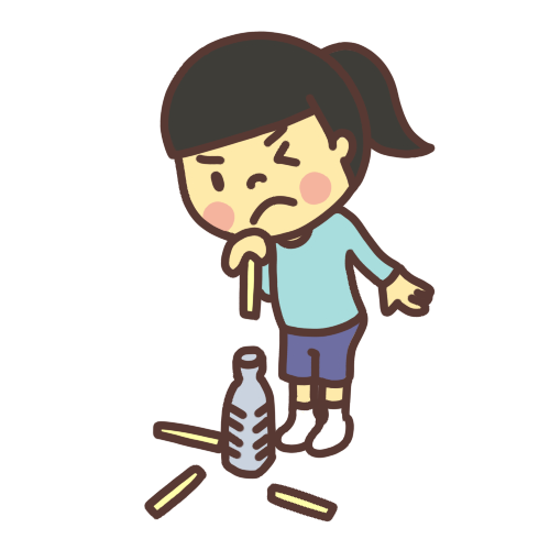 ペットボトルに割り箸を落とす女の子のイラスト