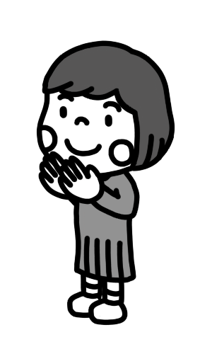 手を叩いて拍手をする女の子のイラスト 白黒