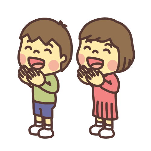 手を叩いて拍手をする子ども達のイラスト 笑顔