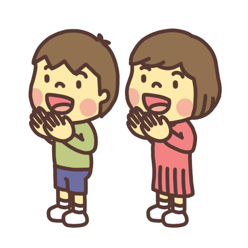 手を叩いて拍手をする子ども達のイラスト おしゃべり