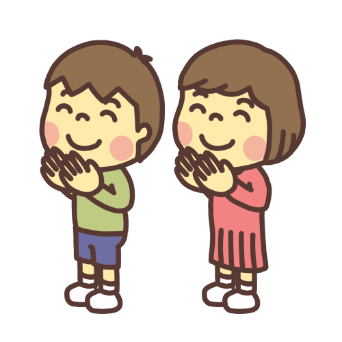 手を叩いて拍手をする子ども達のイラスト 微笑み