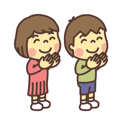 手を叩いて拍手をする子ども達のイラスト 微笑み
