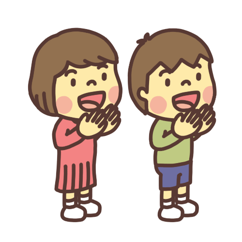 手を叩いて拍手をする子ども達のイラスト おしゃべり