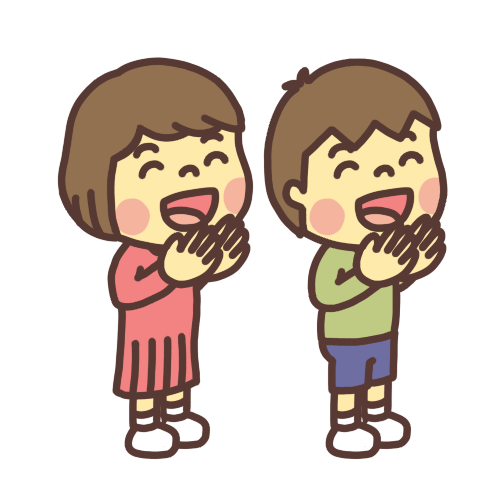手を叩いて拍手をする子ども達のイラスト 笑顔