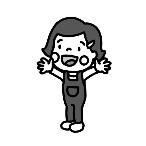 両手を広げてバンザイをする女の子のイラスト おしゃべり 白黒